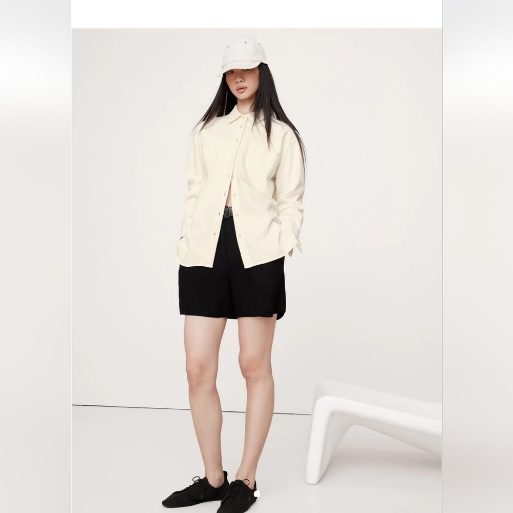 Banna Republic Oversized Shirt Jacket Petite Ecru Denim